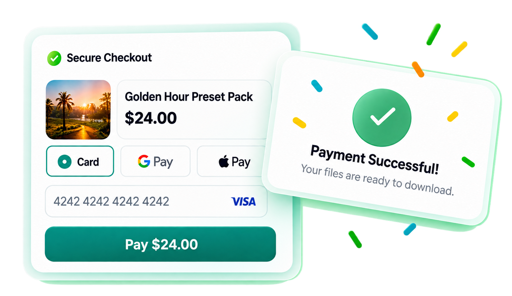 Secure checkout and successful payment confirmation